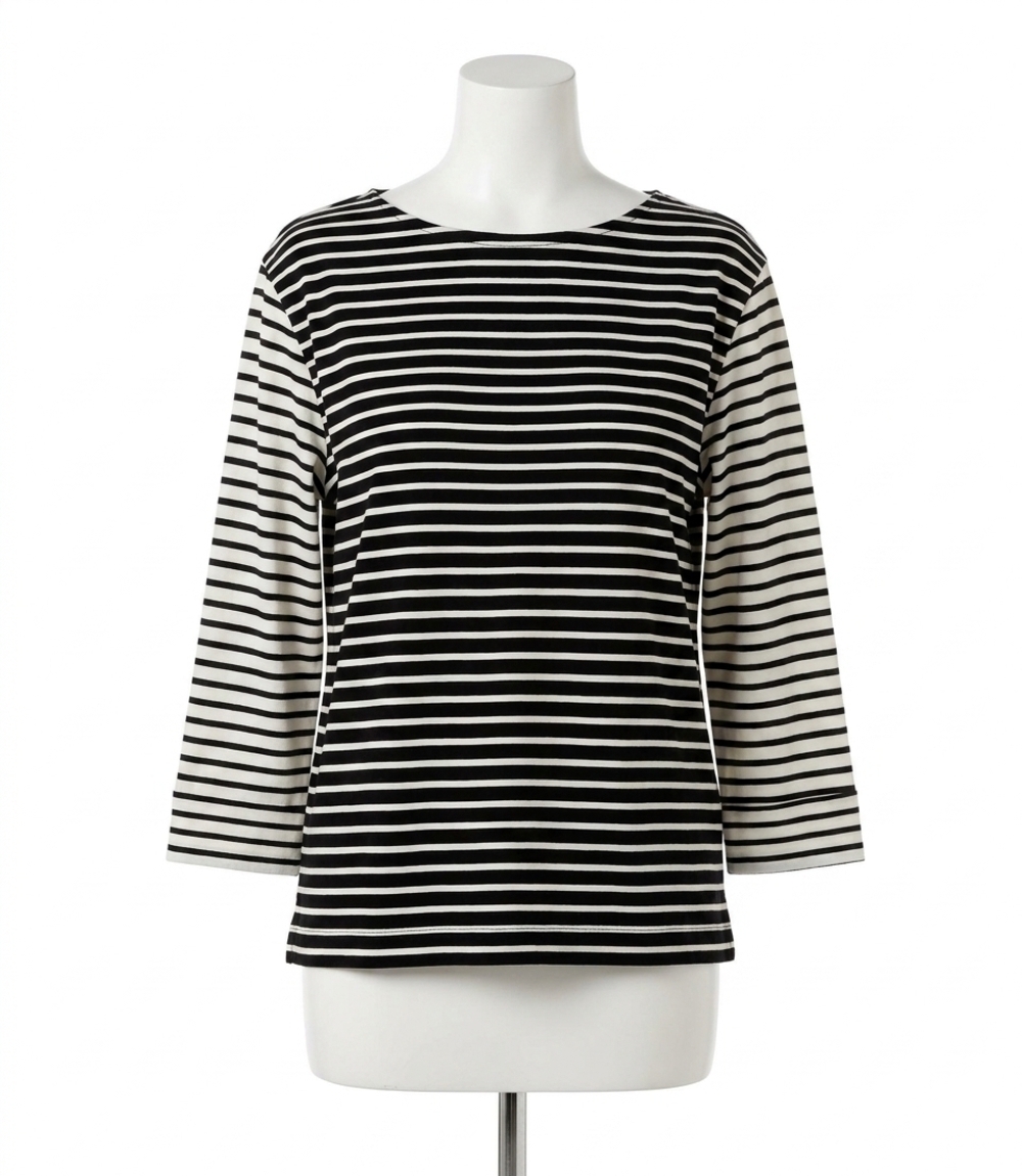 NEW KAREN KANE contrast stripe cuffed sleeve top in black with ivory